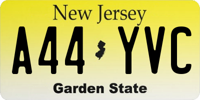NJ license plate A44YVC