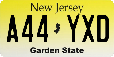 NJ license plate A44YXD