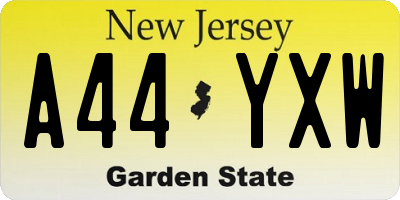 NJ license plate A44YXW