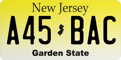 NJ license plate A45BAC