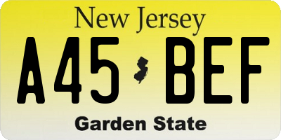 NJ license plate A45BEF