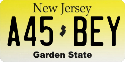 NJ license plate A45BEY