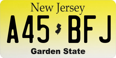 NJ license plate A45BFJ