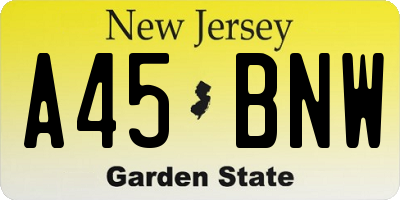 NJ license plate A45BNW