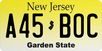 NJ license plate A45BOC