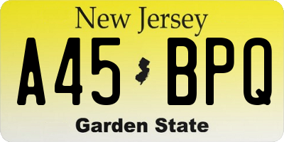 NJ license plate A45BPQ