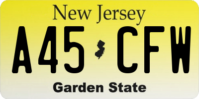NJ license plate A45CFW