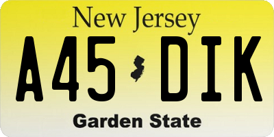 NJ license plate A45DIK
