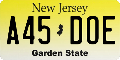 NJ license plate A45DOE