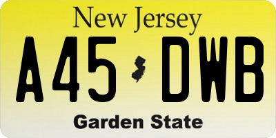 NJ license plate A45DWB