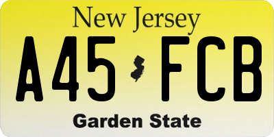 NJ license plate A45FCB