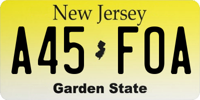 NJ license plate A45FOA