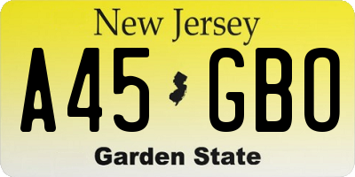 NJ license plate A45GBO