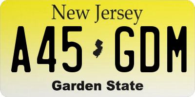 NJ license plate A45GDM
