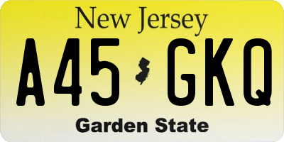 NJ license plate A45GKQ
