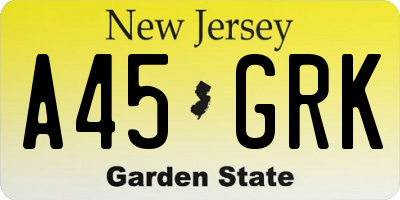 NJ license plate A45GRK
