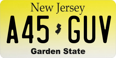NJ license plate A45GUV