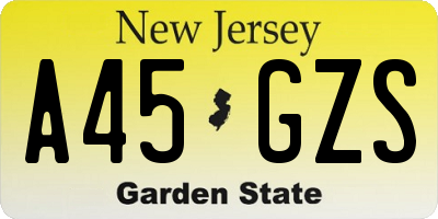 NJ license plate A45GZS