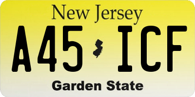 NJ license plate A45ICF