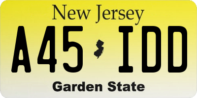 NJ license plate A45IDD