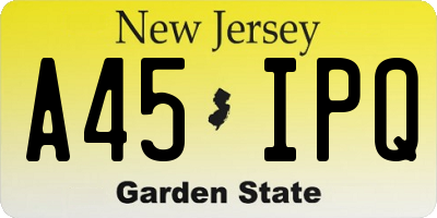 NJ license plate A45IPQ