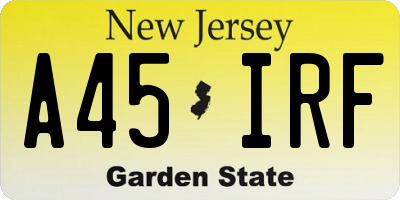 NJ license plate A45IRF