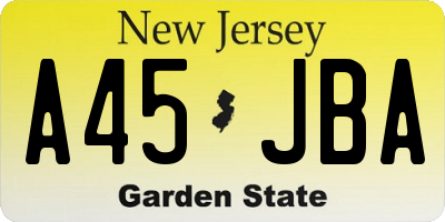 NJ license plate A45JBA