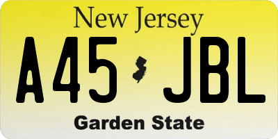 NJ license plate A45JBL