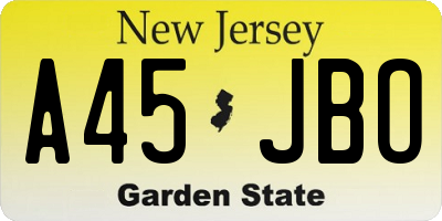 NJ license plate A45JBO