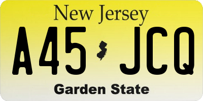 NJ license plate A45JCQ