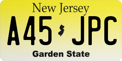 NJ license plate A45JPC
