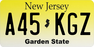 NJ license plate A45KGZ