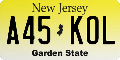NJ license plate A45KOL