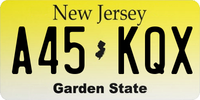 NJ license plate A45KQX