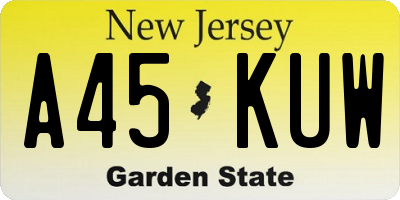 NJ license plate A45KUW