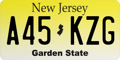 NJ license plate A45KZG