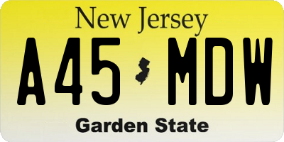NJ license plate A45MDW