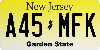 NJ license plate A45MFK