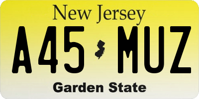 NJ license plate A45MUZ