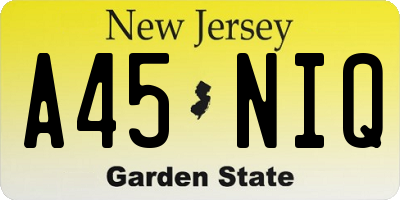 NJ license plate A45NIQ
