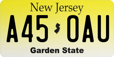 NJ license plate A45OAU