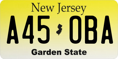 NJ license plate A45OBA