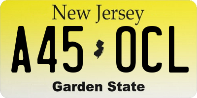 NJ license plate A45OCL