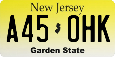 NJ license plate A45OHK