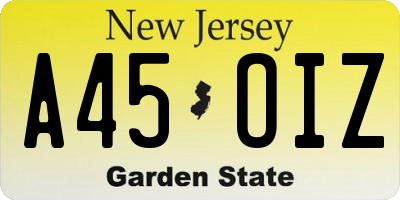NJ license plate A45OIZ
