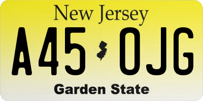 NJ license plate A45OJG