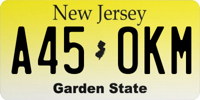 NJ license plate A45OKM