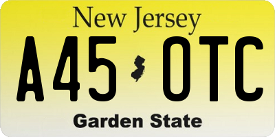 NJ license plate A45OTC