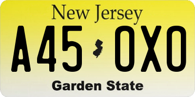NJ license plate A45OXO