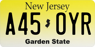 NJ license plate A45OYR